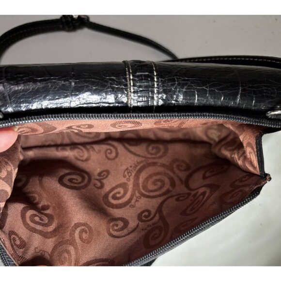 Brighton Small Crossbody Purse Bag Clutch Pebbled Black Crocodile Embossed - Picture 9 of 10